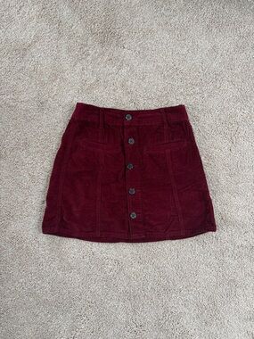 American Eagle Outfitters Burgundy Corduroy Button-Front Mini Skirt